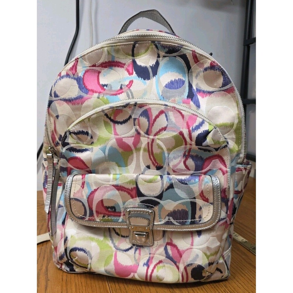 Coach Backpack Poppy Ikat Multicolor Silver Large #19872